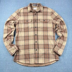 Faherty Legend Shirt Mens‎ Small Brown Plaid Knit Flannel Long Sleeve Button Up